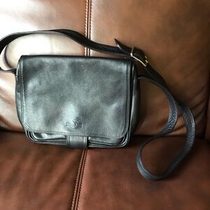 IPISANI black Italian shoulder bag.  2 outside pockets, one zippered.
